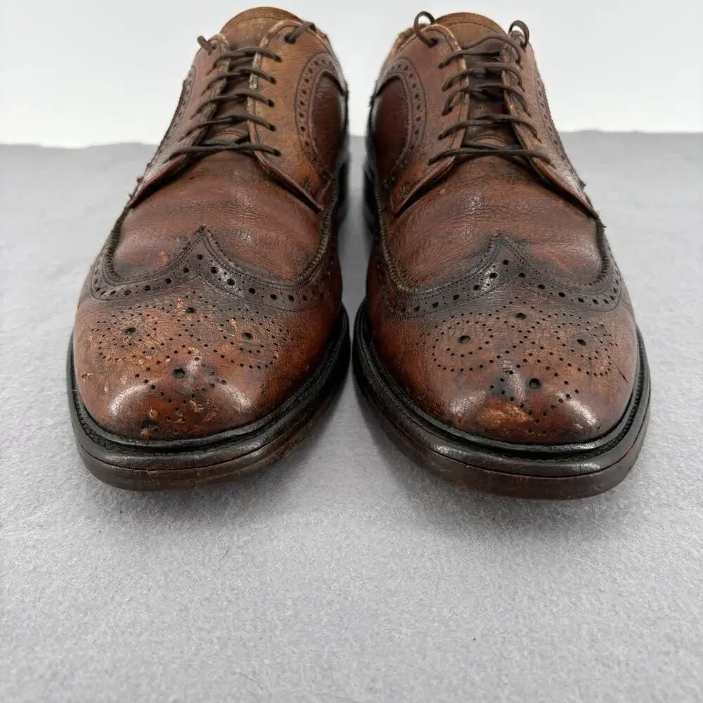 Vintage Towncraft Brown Leather Longwing Brogue Wingtip Shoes Mens 11 Derby